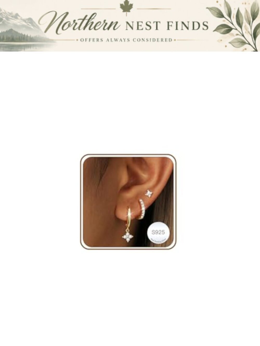 14k Gold Plated Hoop Drop Earrings Dainty Sterling Silver Stud Set